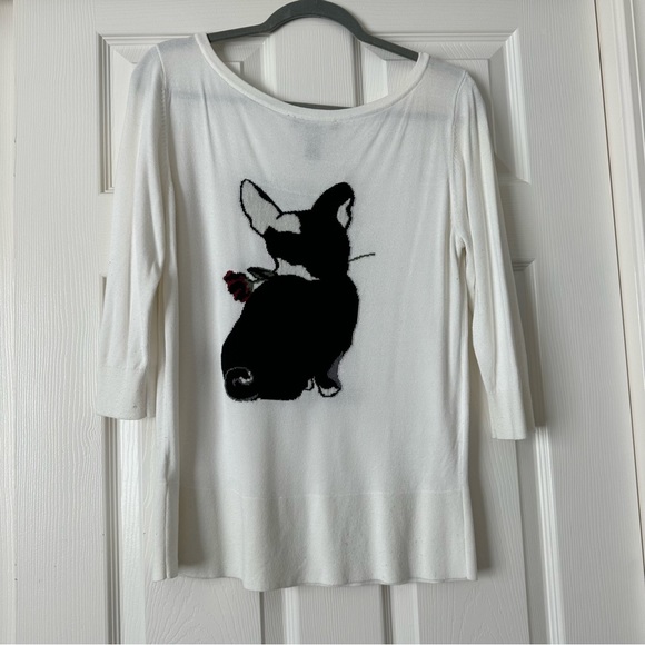 WHBM French Bulldog 3/4 sleeve sweater - Picture 2 of 4